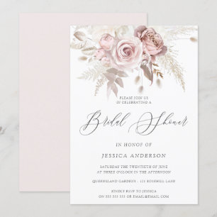 Dusty Rose Blush Boho Ivory Floral Bridal Shower I Invitation