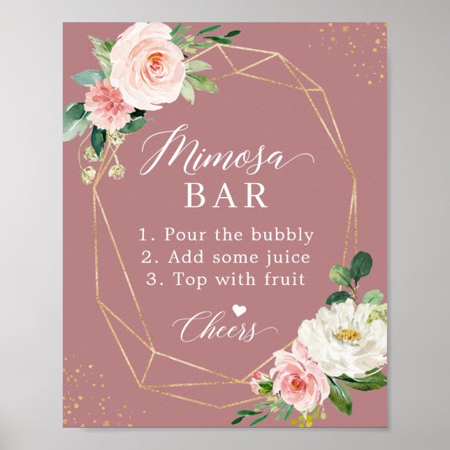 Dusty Rose Blush Bridal Shower Mimosa Bar Sign (Front)