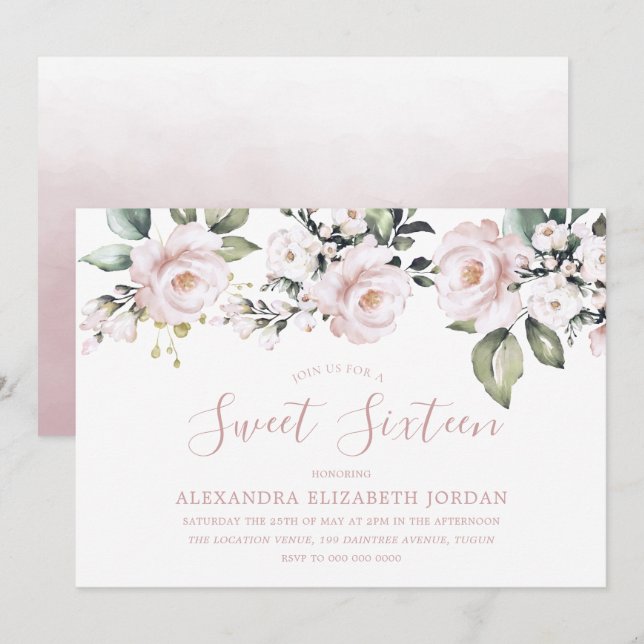 Dusty Rose Blush Brunch and Sweet 16 Party Invitation (Front/Back)