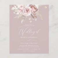 Dusty Rose Blush Floral Budget Wedding Invitation