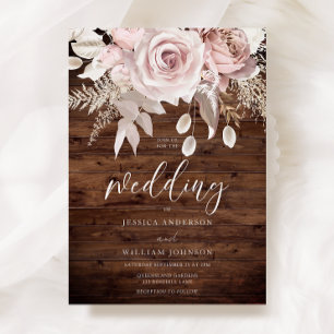 Dusty Rose & Blush Floral Rustic Wedding Invitation