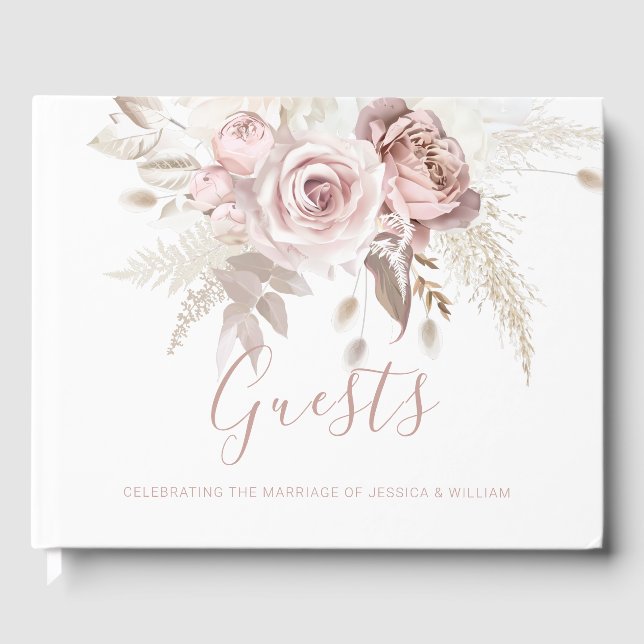 Dusty Rose & Blush Floral Wedding  Guest Book (Front)