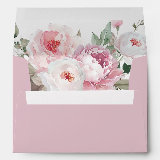Dusty Rose Blush Floral Wedding Invitation Envelope (Back (Bottom))