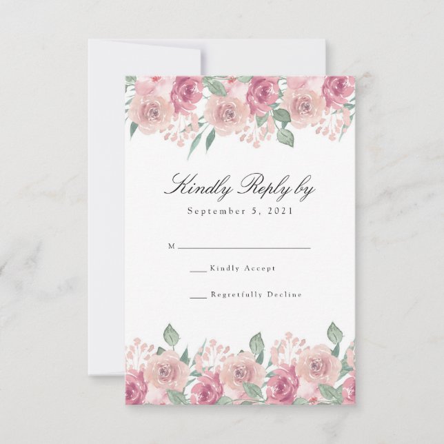 Dusty Rose Blush Floral Wedding RSVP Card (Front)
