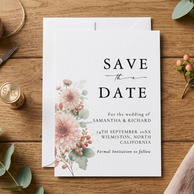 Dusty rose Blush Floral Wedding  Save The Date (Creator Uploaded)