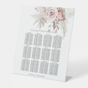 Dusty Rose Blush Floral Wedding Seating Chart Pedestal Sign