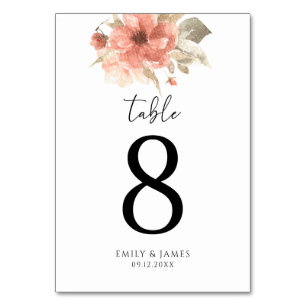 Dusty Rose Blush Floral Wedding Table Number Card