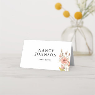Dusty Rose Blush Floral with Guest Name Wedding  Place Card