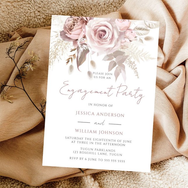 Dusty Rose Blush & Ivory Floral Engagement Party Invitation (Creator Uploaded)