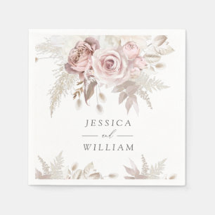 Dusty Rose Blush Ivory Floral Wedding Reception Napkin
