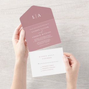 Dusty Rose Blush Minimalist Wedding All In One Invitation