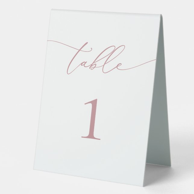 Dusty Rose Blush Minimalist Wedding Table Number (Front)