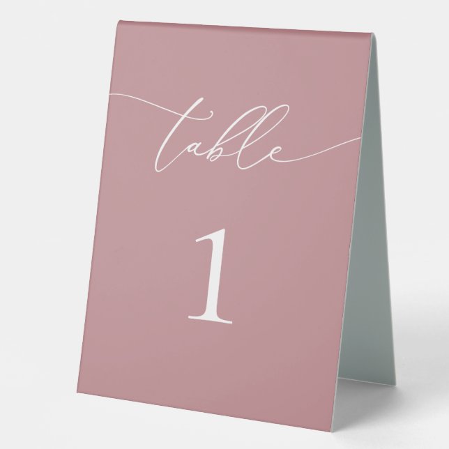 Dusty Rose Blush Minimalist Wedding Table Number (Front)