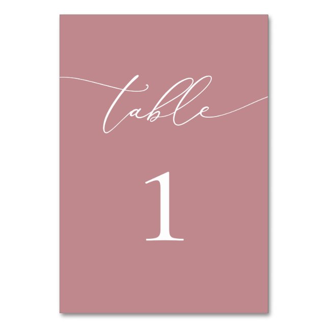 Dusty Rose Blush Minimalist Wedding Table Number (Front)