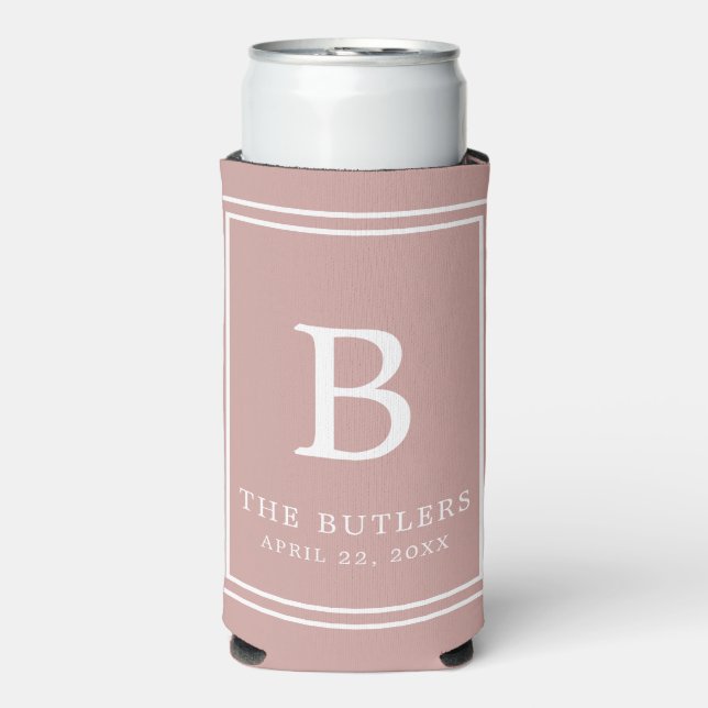 Dusty Rose/Blush Monogram Wedding Tall Can Cooler (Seltzer Front)