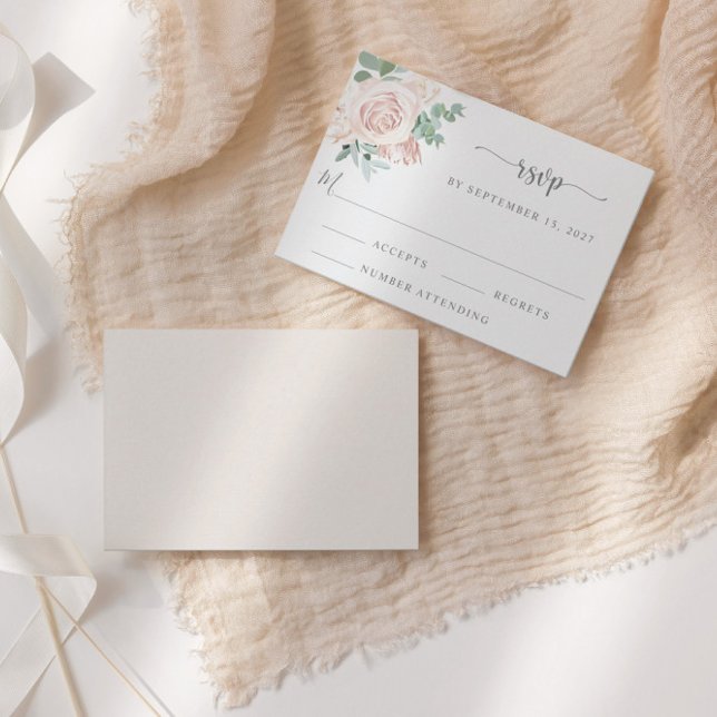 Dusty Rose Blush Pink Eucalyptus Greenery Wedding RSVP Card (Creator Uploaded)