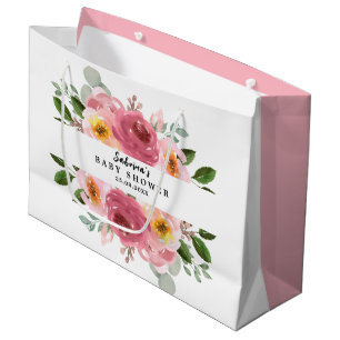 Dusty Rose   Blush Pink Floral Baby Shower Large Gift Bag