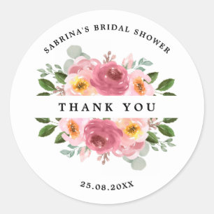 Dusty Rose Blush Pink Floral Wedding Classic Round Sticker