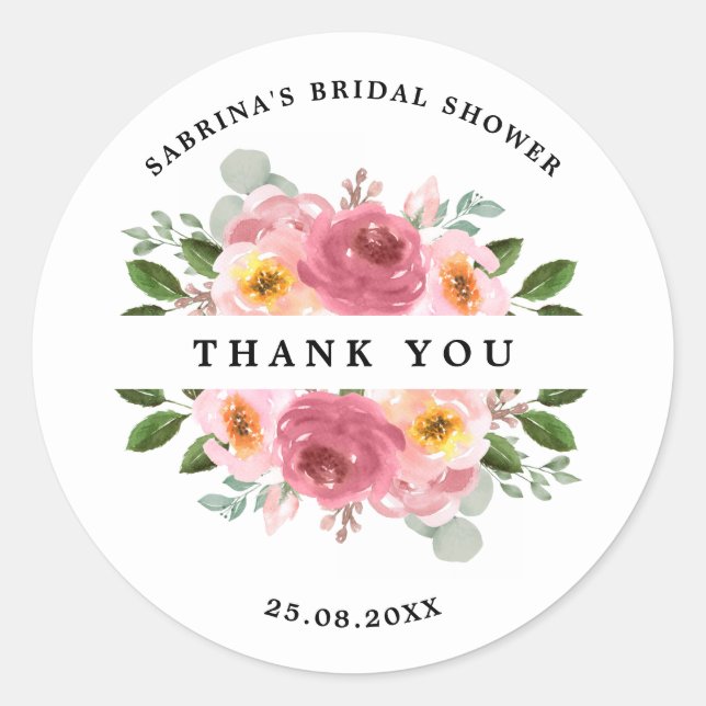 Dusty Rose | Blush Pink Floral Wedding  Classic Round Sticker (Front)