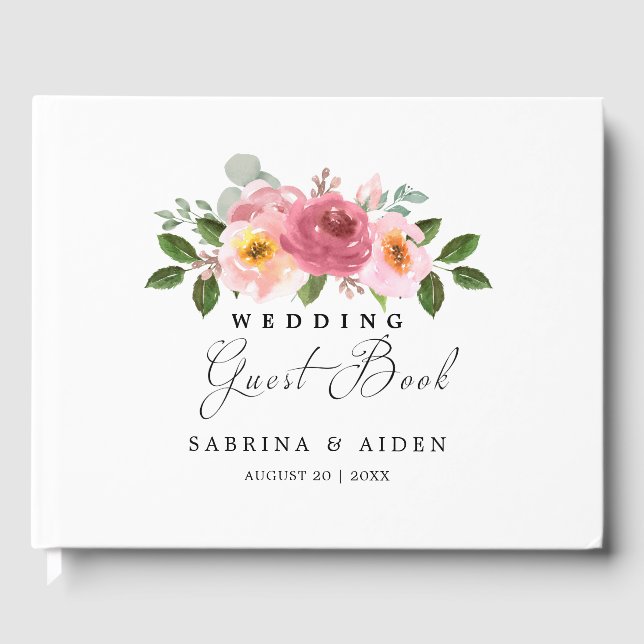Dusty Rose | Blush Pink Floral Wedding Guest Book (Front)