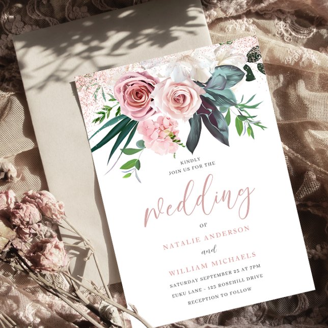 Dusty Rose Blush Pink Floral Wedding Invitation (Creator Uploaded)