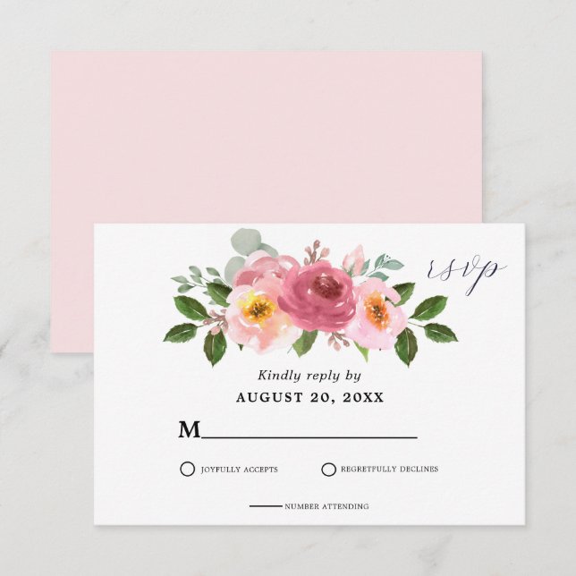 Dusty Rose | Blush Pink Floral Wedding RSVP Card (Front/Back)