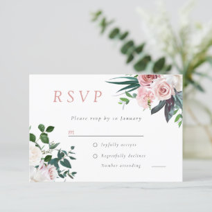 Dusty Rose Blush Pink Floral Wedding RSVP Card