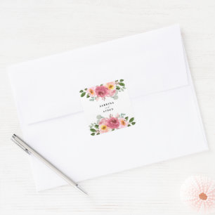 Dusty Rose Blush Pink Floral Wedding Square Sti Square Sticker