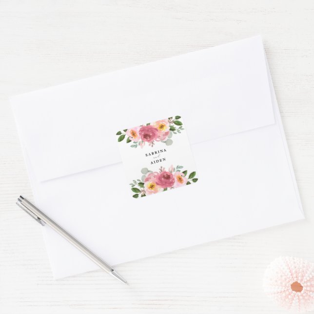 Dusty Rose | Blush Pink Floral Wedding  Square Sti Square Sticker (Envelope)