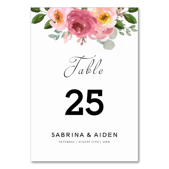 Dusty Rose | Blush Pink Floral Wedding Table Number (Front)