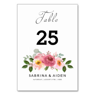Dusty Rose   Blush Pink Floral Wedding Table Number