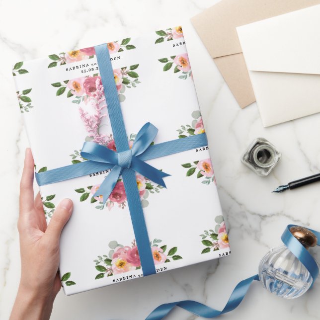 Dusty Rose | Blush Pink Floral Wedding  Wrapping Paper (Gifting)