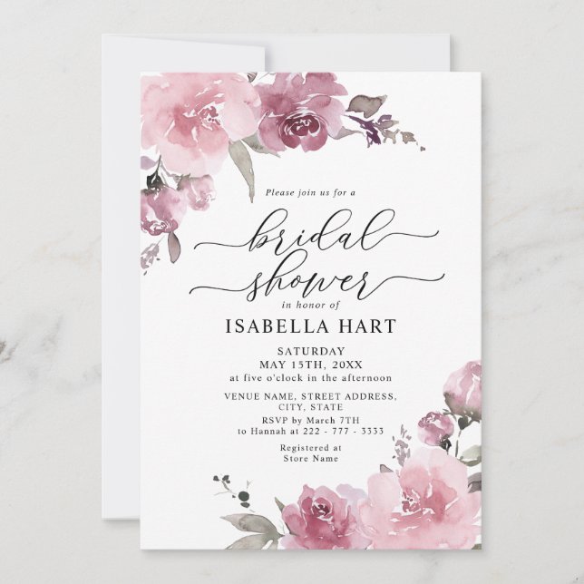 Dusty Rose Blush Pink Flowers Boho Bridal Shower Invitation (Front)