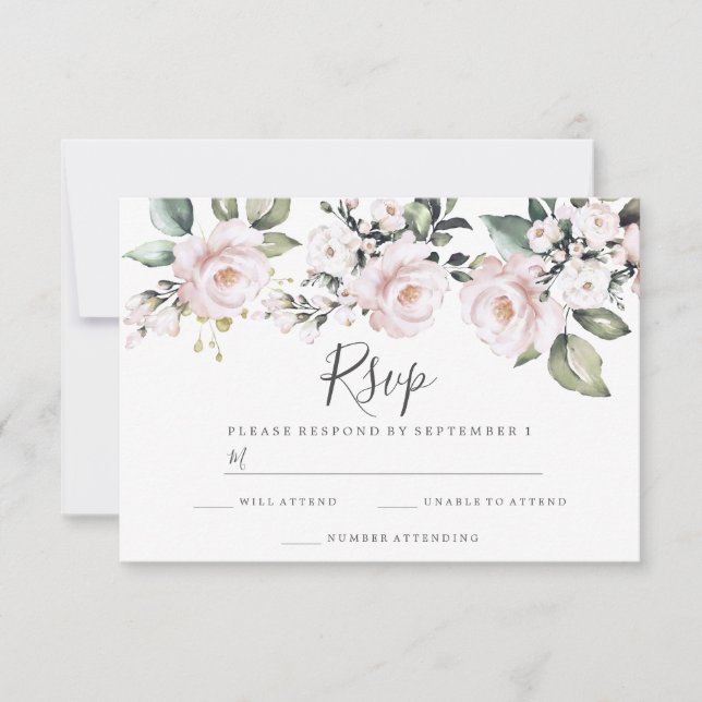 Dusty Rose Blush Pink  Flowers Wedding Engagement RSVP Card (Front)
