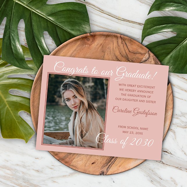 Dusty Rose Blush Pink Graduation Announcement Postcard (Creator Uploaded)