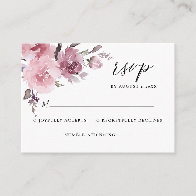 Dusty Rose Blush Pink Mauve Floral Wedding RSVP  Enclosure Card (Front)