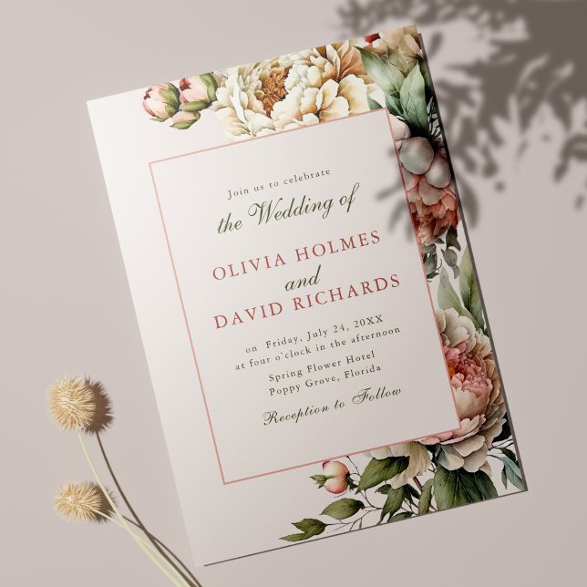 Dusty Rose Blush Pink Peony Wedding Invitation (Creator Uploaded)