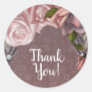 Dusty Rose Blush Pink Roses Vintage Bridal Shower Classic Round Sticker