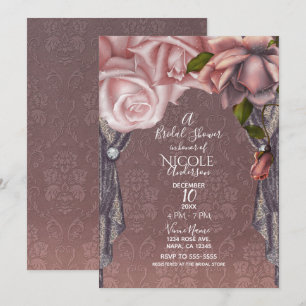 Dusty Rose Blush Pink Roses Vintage Bridal Shower Invitation