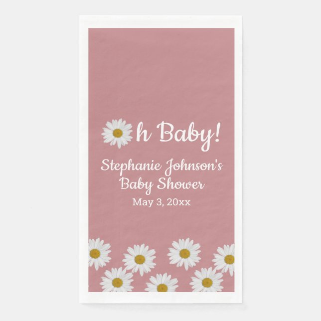 Dusty Rose Bohemian Daisies Oh Baby Baby Shower   Napkin (Front)