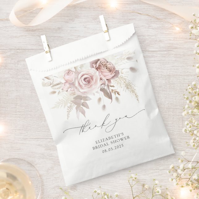 Dusty Rose Boho Blush Flowers Bridal Shower Favour Bags (Clipped)