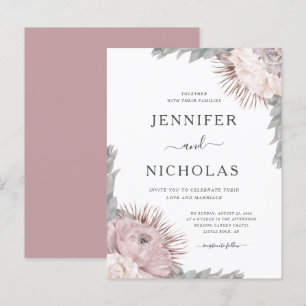 Dusty Rose Boho Dried Flowers Wedding Invitation 