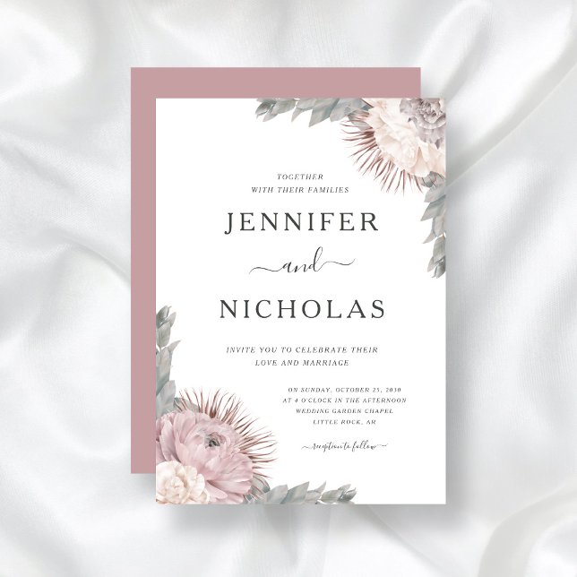 Dusty Rose Boho Floral Dried Flowers Wedding   Invitation (Creator Uploaded)