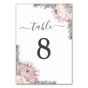 Dusty Rose Boho Floral Dried Flowers Wedding Table Number