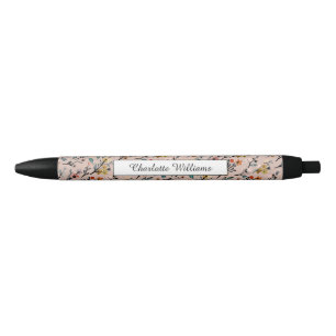Dusty Rose Boho Floral Watercolor Basic Custom Black Ink Pen