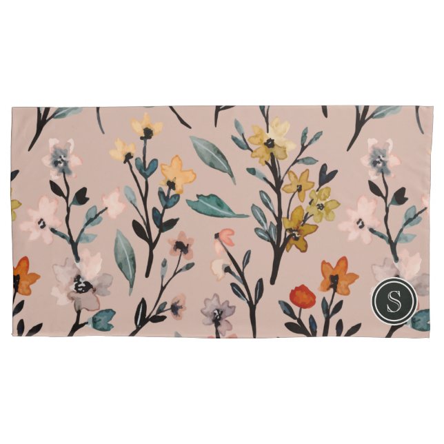 Dusty Rose Boho Floral Watercolor Custom Pillowcase (Front-Left)