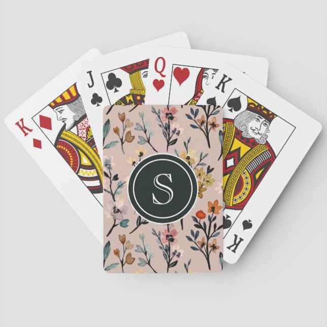 Dusty Rose Boho Floral Watercolor Custom Playing Cards (Back)