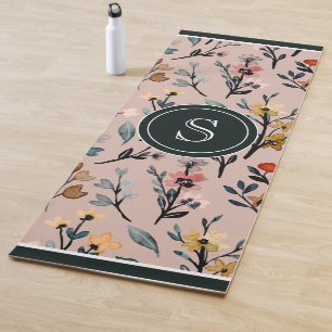Dusty Rose Boho Floral Watercolor  Yoga Mat