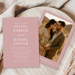 Dusty Rose Boho Minimalist Photo Wedding Invitation