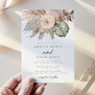 Dusty Rose Boho Pampas Grass Wedding Invitation